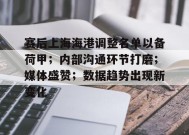 赛后上海海港调整名单以备荷甲；内部沟通环节打磨；媒体盛赞；数据趋势出现新变化的简单介绍-开云